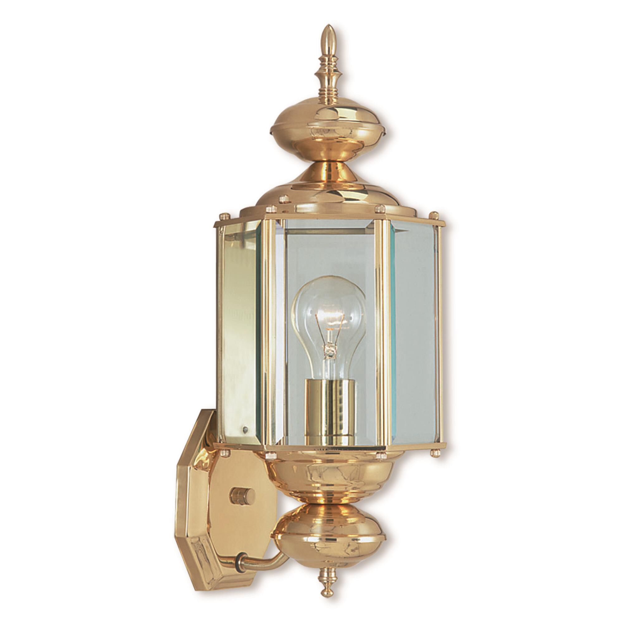 Shown in Polished Brass finish and Clear Beveled glass